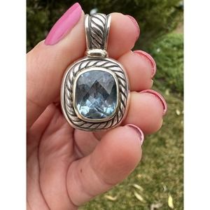 DAVID YURMAN STERLING SILVER 14K WHITE GOLD BLUE TOPAZ ALBION PENDANT